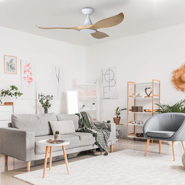 eglo-noosa-white-blackbutt-conteporary-living-room Eglo DC Noosa Ceiling Fan - White/Blackbutt - living room1