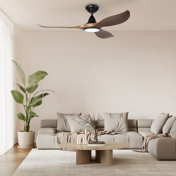Eglo DC Noosa Ceiling Fan 52" with LED - Black/Teak - living room