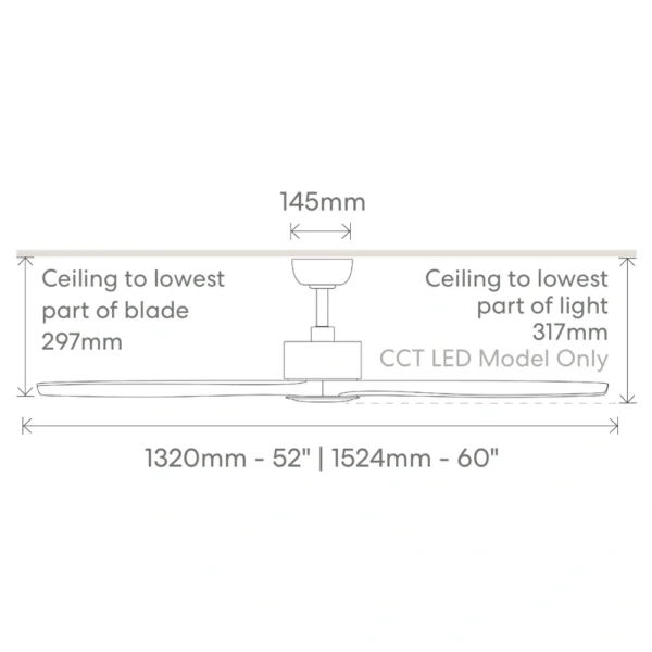 fanco earthfirst wynd with led dimensions diagram