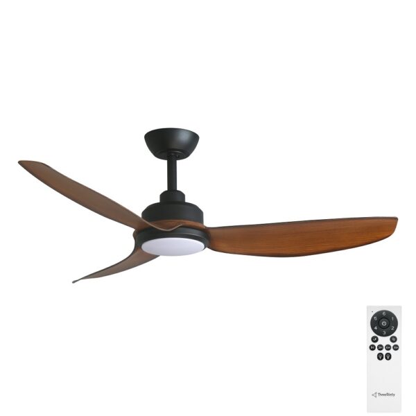 Three Sixty Trinity DC Ceiling Fan with LED Light - 48" (Black with Koa Blades) - with remote control