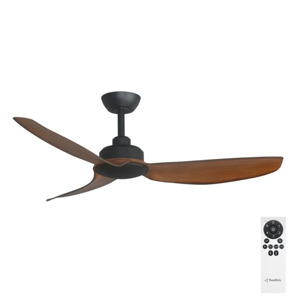 Three Sixty Trinity DC Ceiling Fan - 48" (Black with Koa Blades) - with remote control