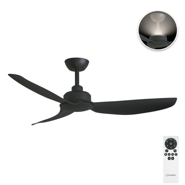 Three Sixty Trinity DC Ceiling Fan with Uplight - 48" (Black) - with remote control
