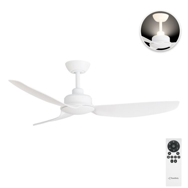 Three Sixty Trinity DC Ceiling Fan with Uplight - 48" (White) - with remote control
