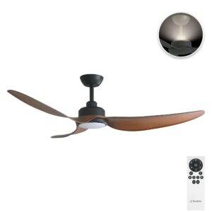 Three Sixty Trinity DC Ceiling Fan with LED Light and Uplight - 56" (Black with Koa Blades) - with remote control