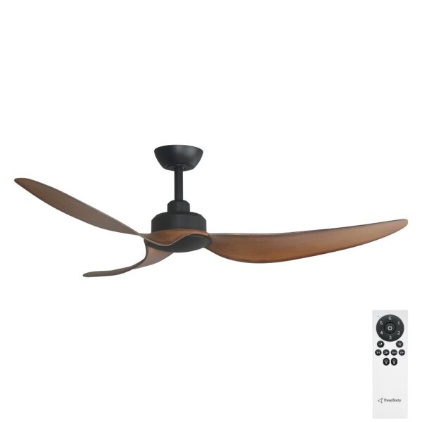 Three Sixty Trinity DC Ceiling Fan - 56" (Black with Koa Blades) - with remote control