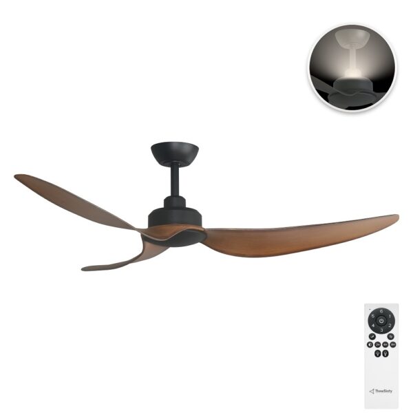 three-sixty-trinity-56-inches-black-koa-no-led-with-uplight-and-remote Three Sixty Trinity DC Ceiling Fan with Uplight - 56" (Black with Koa Blades) - with remote control
