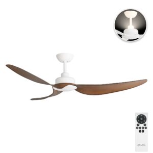 Three Sixty Trinity DC Ceiling Fan with Uplight - 56" (White with Koa Blades) - with remote control