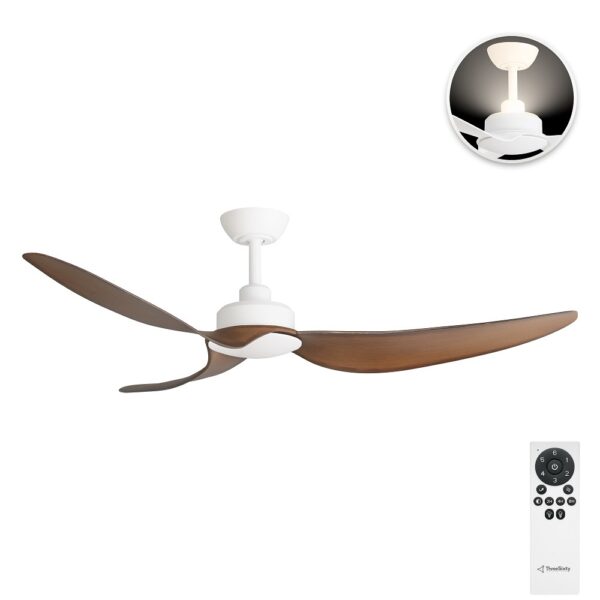 Three Sixty Trinity DC Ceiling Fan with Uplight - 56" (White with Koa Blades) - with remote control