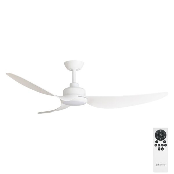Three Sixty Trinity DC Ceiling Fan with LED Light - 56" (White) - with remote control