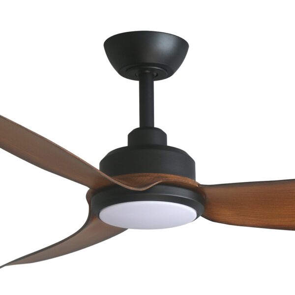 Three Sixty Trinity DC Ceiling Fan with LED Light - (Black with Koa Blades) - Close Up