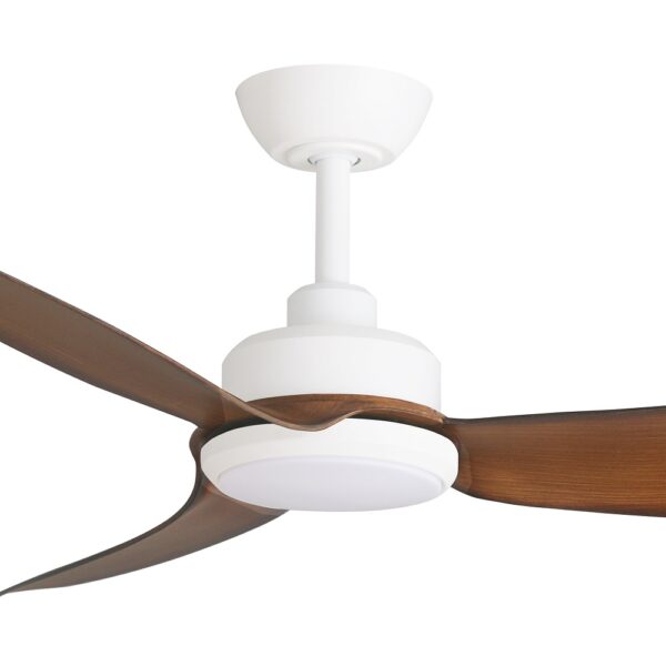 Three Sixty Trinity DC Ceiling Fan with LED Light - (Matte White with Koa Blades) - Close Up