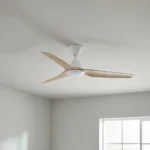 Fanco Infinity-iD DC Ceiling Fan 48″ with Remote & CCT LED Light (White with Beechwood Timber-style Blades) - insitu