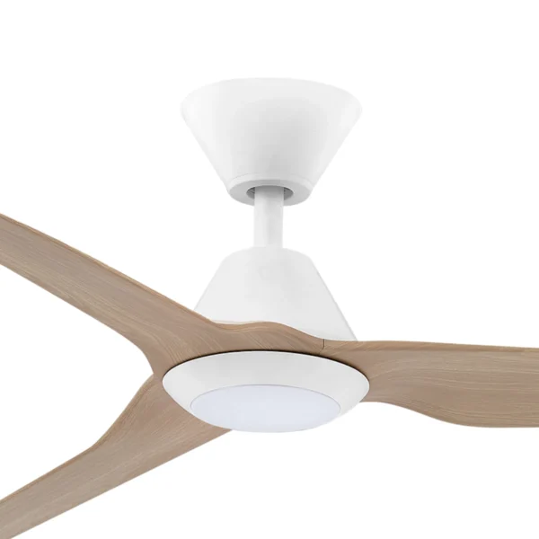 Fanco Infinity-iD DC Ceiling Fan 48″ with Remote & CCT LED Light (White with Beechwood Timber-style Blades) - close up
