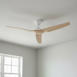 Fanco Infinity-iD DC Ceiling Fan 54″ with Remote (White with Beechwood Timber Style Blades) insitu