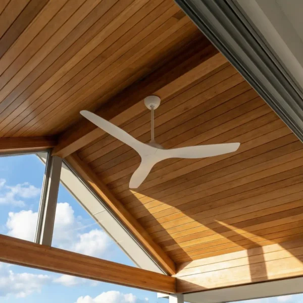 whisper-ip66-58-inch-white-no-light-installed-in-covered-outdoor-ceiling