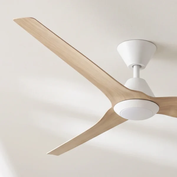 fanco-infinity-id-dc-60-inch-ceiling-fan-with-led-light-white-with-beechwood-timber-style-blades-angled-close-up-insitu