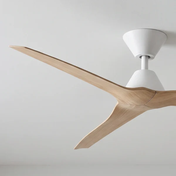 fanco-infinity-id-smart-dc-54-inch-ceiling-white-with-beechwood-timber-style-blades-angled-close-up-insitu