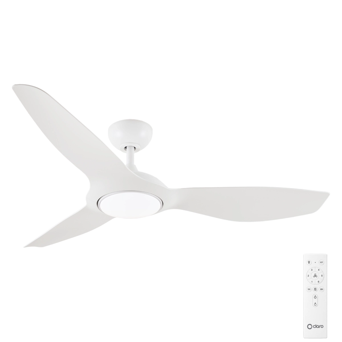 claro-glider-high-airflow-52-inch-dc-ceiling-fan-white-with-led-light-on-and-remote Claro Glider DC High Airflow Ceiling Fan with LED Light - 52" (White) - Image 1