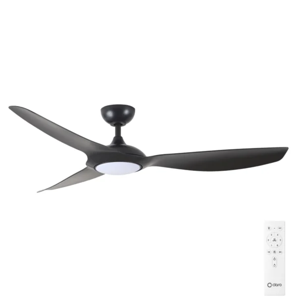Claro Glider DC High Airflow Ceiling Fan with LED Light - 60" (Black) - Image 1
